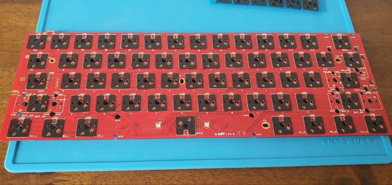 A photo showing the entire PCB with PE foam installed.