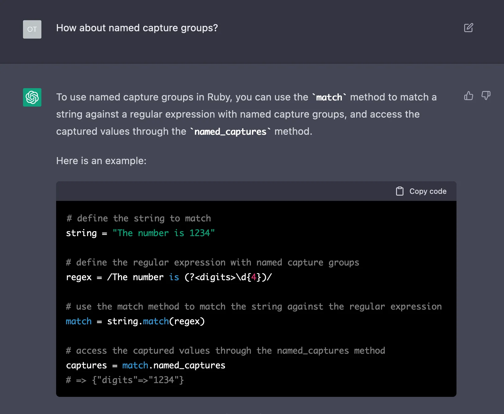 ChatGPT on using regex named capture groups