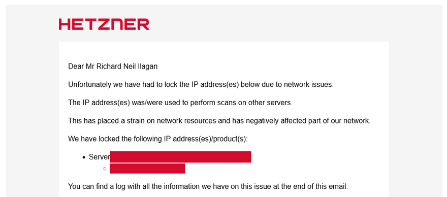 The email I got from Hetzner